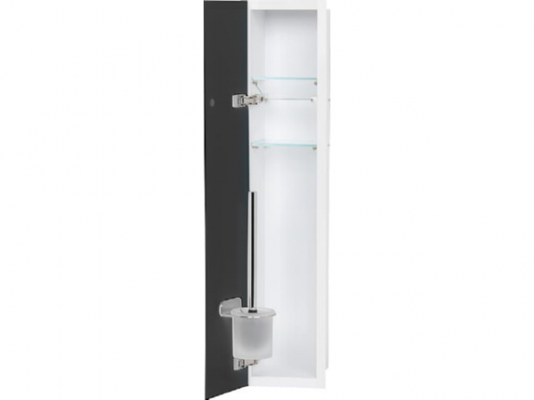 WC-Wandcontainer Weiß besch. Flat 800 1 schwarze Glastüre links