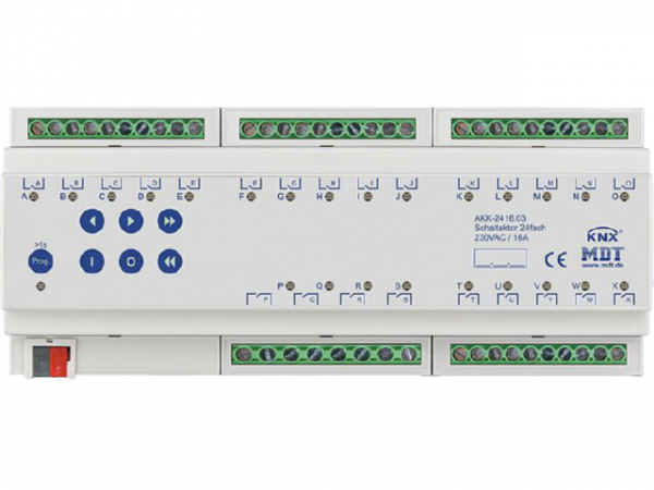 Reiheneinbaugerät Schaltaktor 24-fach, 12TE, REG, 16 A, 230 V AC, Kompakt, 70 µF, 10 EVG