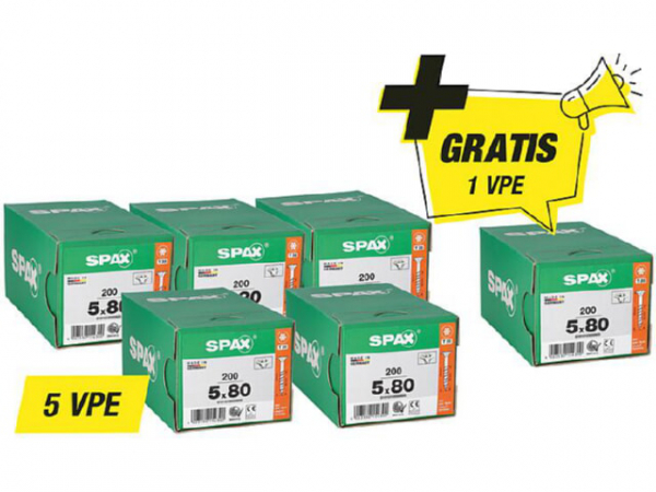 Spax Aktionsset Senkkopfschraube - bestehend aus: 5 x 94 072 52 + 1 x 94 072 52 gratis