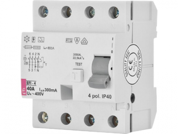 ETI FI-Schalter EFI-P4, 4-polig, 25A, 0,5A, Typ A, unverzögert