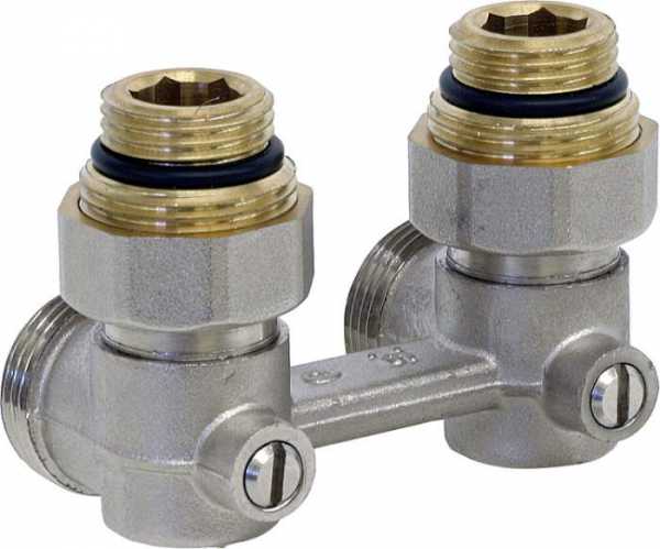 Heizkörperanschluss Doppelkugelhahnverschraubung Zweirohrsystem 1/2"AG Eckform