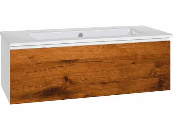 Waschtischunterschrank mit Keramik-Waschtisch Serie ELA Korpus weiß smt-Front Eiche Furnier dunkel,1210x420x510mm