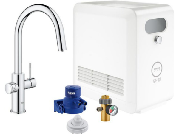 Spültischmischer Grohe Blue Professional Starter Kit, herausz. C-Auslauf chrom mit Kühler