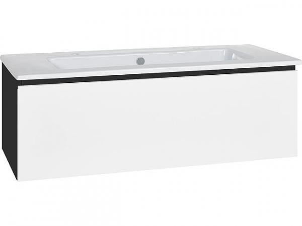 Waschtischunterschrank mit Keramik-Waschtisch Serie ELA Korpus schwarz smt-Front weiß smt, 1210x420x510mm