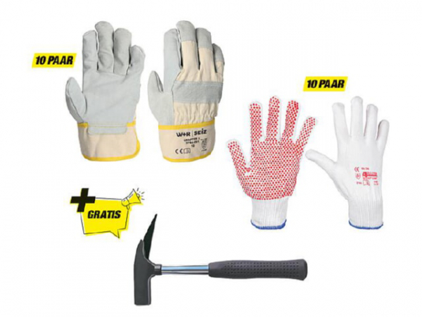 Arbeitshandschuh-Paket Bau GR.L mit Gratis Latthammer