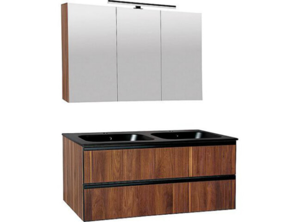 Badmöbel-Set Benaro m. Spiegelschrank, Nussbaum, 2 Auszüge, Breite 1210mm