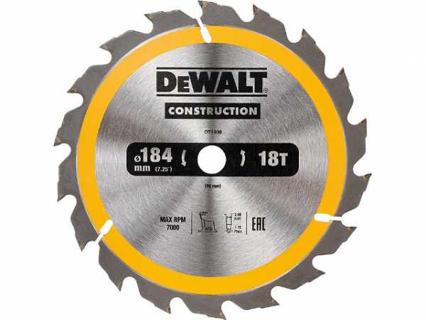 Kreissägeblatt DeWALT Construction Ø 184x16x2,6mm mit 18 Zähnen