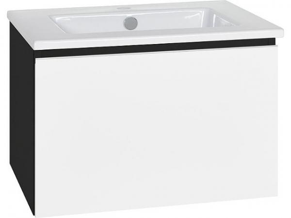 Waschtischunterschrank mit Keramik-Waschtisch Serie ELA Korpus schwarz smt-Front weiß smt 610x420x510mm