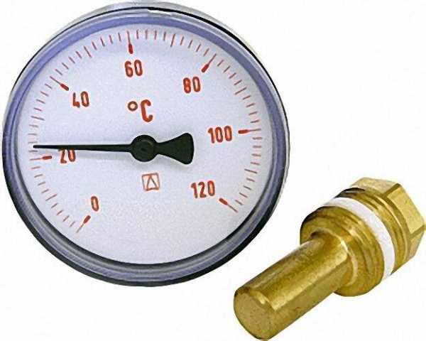 AFRISO Bimetall-Thermometer 0-120 °C 63mm durch., Kunststoffgehäuse rot (ohne Kugelhahn)