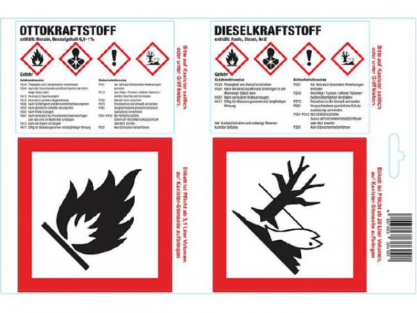 Haftetikette für Otto-/Dieselkraftstoff 25x4er Bogen