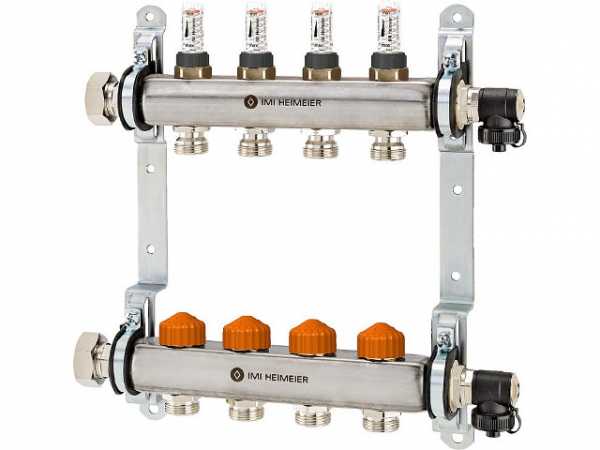 Heimeier 9340-10.800 Fußbodenheizungsverteiler DN 25 (1“) Edelstahl Typ Dynacon mit 10 Heizkreisen