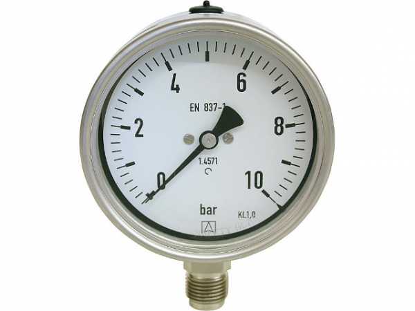 100 mm Edelstahl Manometer 0/10 bar Industriequalität 