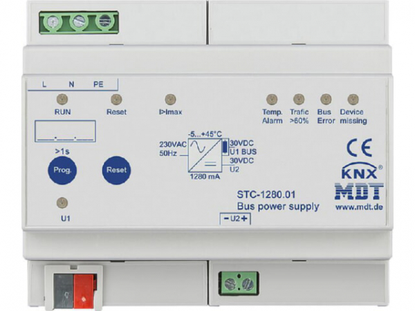 Reiheneinbaugerät Busspannungsversorgung STC mit Diagnosefunktion, 6TE, REG, 1280 mA