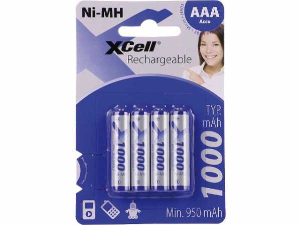 Ni-MH Akku-Zellen (1, 2 V Micro) 1000 mAh 4er Blister