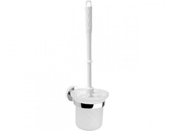 WC-Bürstengarnitur EIGHT, Glas rund milchig, Kunststoff Griff weiß, Bürste weiß