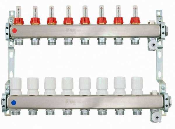 Heizkreisverteiler aus Edelstahl für Fußbodenheizung Profi-Ausführung 8-fach