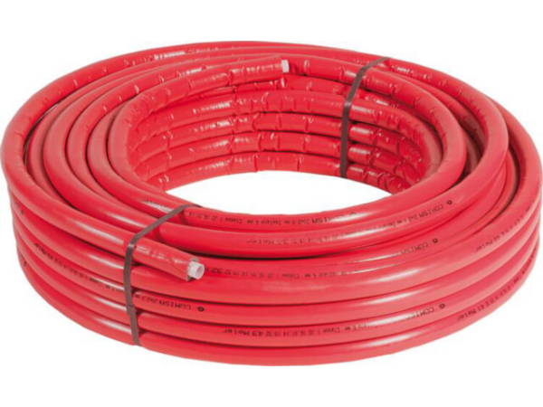 Metallverbundrohr in Rollen 26x2mm mit Isolierung in rot 6mm, VPE = 50m