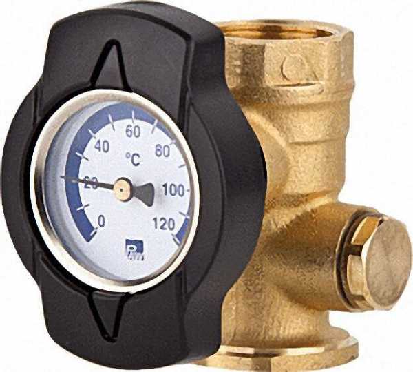 Thermometerkugelhahn TK mit Zeigerthermometer blau 1 1/4''Flansch 1 1/4''IG