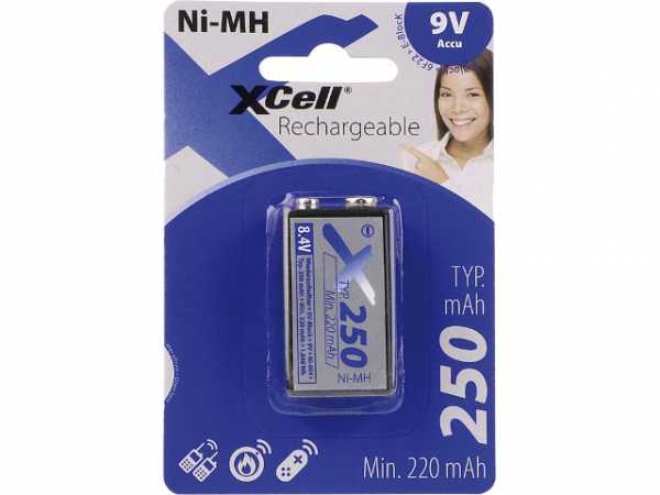 Ni-MH Akku-Zellen (9V Block) 250 mAh 1er Blister