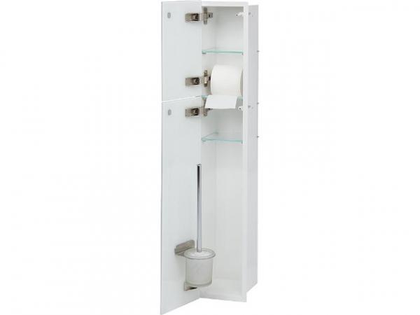 WC Wandcontainer Unterputz, innen weiß, 2 graue Glastüren, 1 Leerfach, Anschlag rechts, BxH: 180x975 mm, Einbaucontainer Wandnische Edelstah
