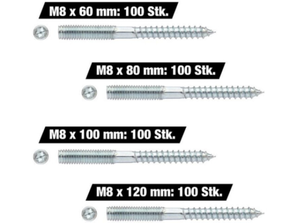 Nachfüllset Stockschraube M8 x 60-120 mm, 400 Stück