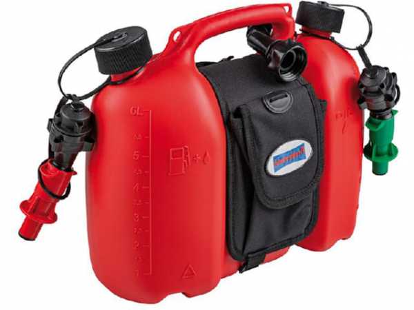 Doppelkanister Profi Kunststoff, 6+3,5l, rot mit Satteltasche, 805062