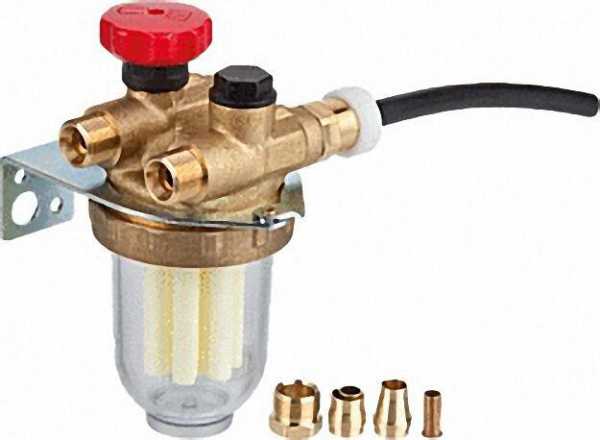 AFRISO WS-Ölfilter Einstrang Messing mit Entl. und Rücklaufzuführung brenners. AG 3/8''