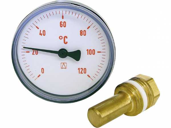 AFRISO Bimetall-Thermometer 0-120°C 63mm durch., Kunststoffgehäuse rot (ohne Kugelhahn)