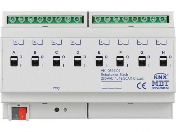 Reiheneinbaugerät Schaltaktor 8-fach, 8TE, REG, 16/20 A, 230 V AC, C-Last, Industrie, 200 µF
