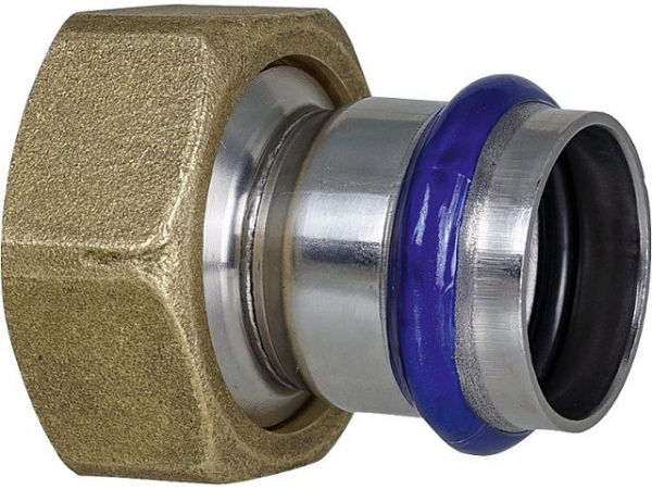 Edelstahl Pressfitting V-Kontur Anschlussverschraubung mit Dichtung, flachdichtend, 15mmxDN 20 (3/4")