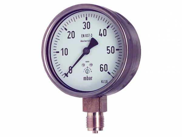 Kapselfedermanometer KP 100.3, 0-60 mbar DN 15 1/2" radial