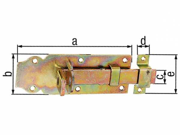 Schlossriegel gerade mit befestigter Schlaufe, 140x55mm, gelb verzinkt