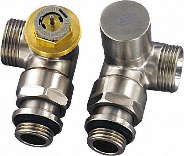 Design-Thermostatventil-Set Winkeleckform D 3933 DN15 (1/2'') AG 3/4'' (Eurokonus), Edelstahl