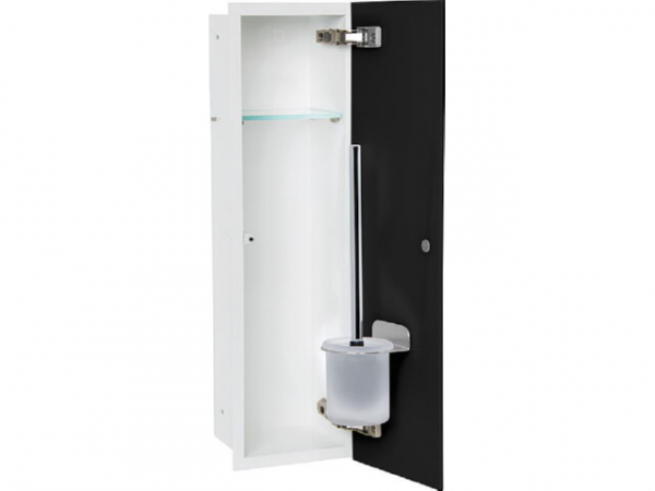 WC-Wandcontainer Weiß besch. Flat 600 1 schwarze Glastüre recht