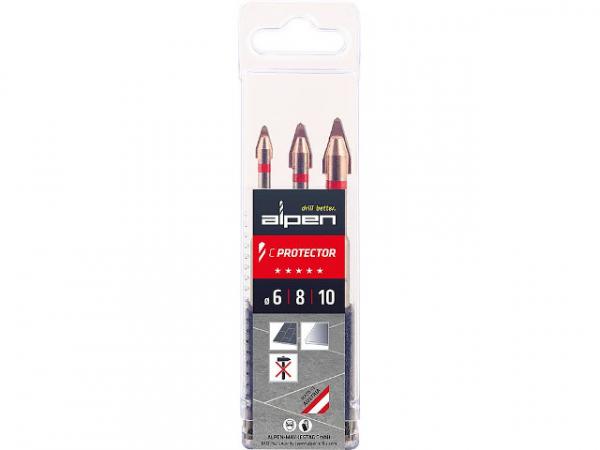 Fliesenbohrer-Set Alpen 3-tlg C-Protector, Anti-slip Schaft d=6+8+10mm