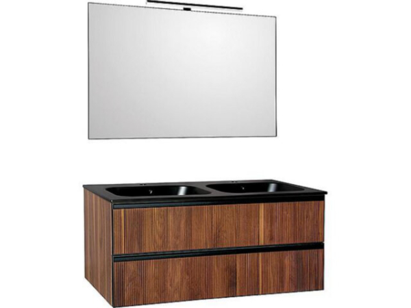 Badmöbel-Set Benaro m. Spiegel, Nussbaum, 2 Auszüge, Breite 1210mm