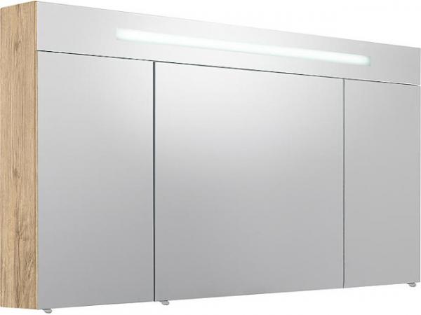 Spiegelschrank mit beleuchteter Zierblende, 3 Türen, Asteiche, 1200x740x160mm