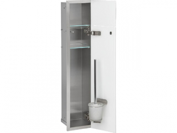 WC-Wandcontainer Edel.gebürstet Flat 800 1 weiße Glastüre recht