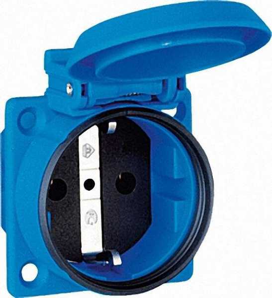Einbau-Schuko-Steckdose blau, IP54, Flanschbefestigung