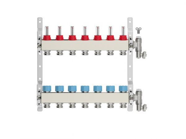 Heizkreisverteiler 7-fach, Edelstahl für Fußbodenheizung Profi-Ausführung