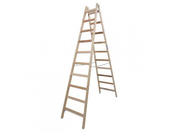 Stufen-DoppelLeiter (Holz) Arbeitshöhe 4,10 Standhöhe 2,85 Lönge 2,91 Stufen 2x10