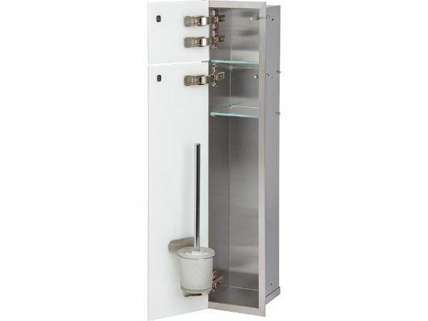 WC Wandcontainer Unterputz, 2 weiße Glastüren, 1 Papierrollenfach, 1 Leerfach, BxH: 180x825 mm, Anschlag links, Einbaucontainer Wandnische E