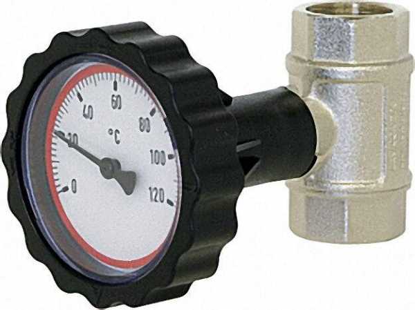 Kugelhahn 3/4'' IGxIG mit Thermometerhandrad rot vernickelt