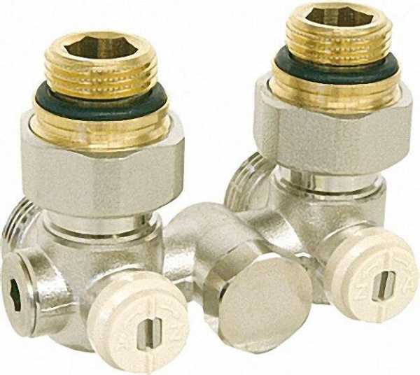 CALEFFI Doppelkugelhahnverschraubung Einrohrsystem 1/2''AG Eckform(mit WT)