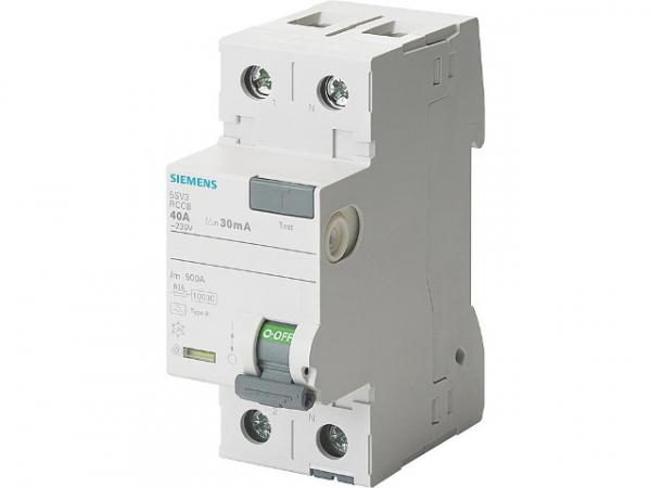 FI-Schutzschalter Siemens, 2-polig, Typ A, 40A, 30mA, 5SV3314-6