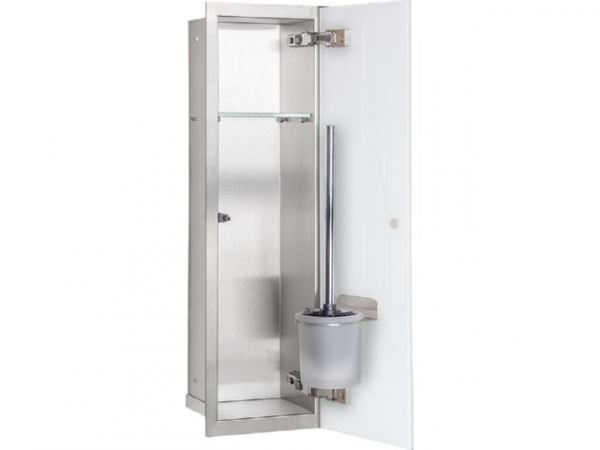 WC-Wandcontainer Edel.gebürstet Flat 600 1 weiße Glastüre recht
