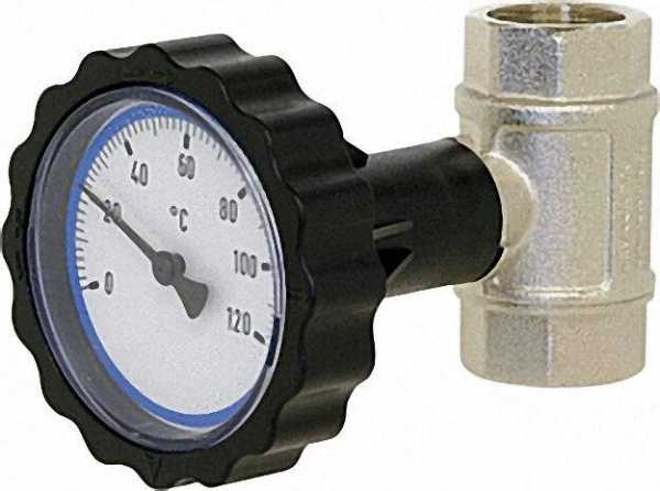 Kugelhahn 3/4'' IGxIG mit Thermometerhandrad blau vernickelt