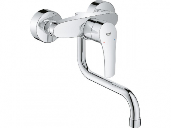 Spültischmischer Grohe Eurosmart Schwenkbereich 360°, Starlight Oberfläche Wanmontage Ausladung 216 mm