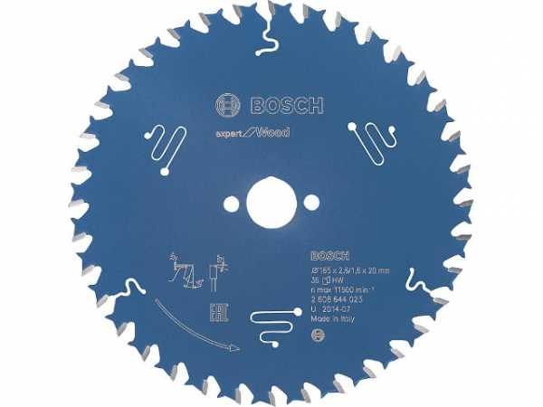 Kreissägeblatt BOSCH d=165x20 mit 36 Zähnen für den universellen Einsatz in Holz