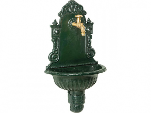 Wandbrunnen aus Graugus, grün, mit Messing-Nostalgieventil